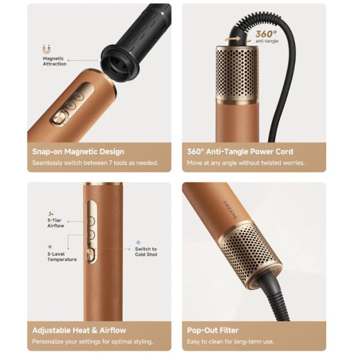 Dreame Airstyle Pro sušilnik in oblikovalec las s 7 nastavki, rjav