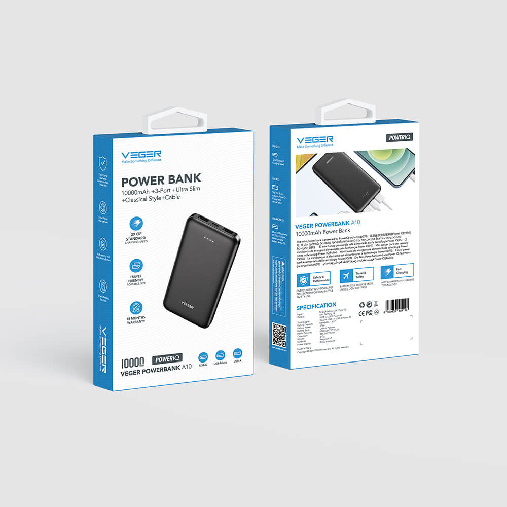 VEGER A10 PowerBank 10000 mAh, črn