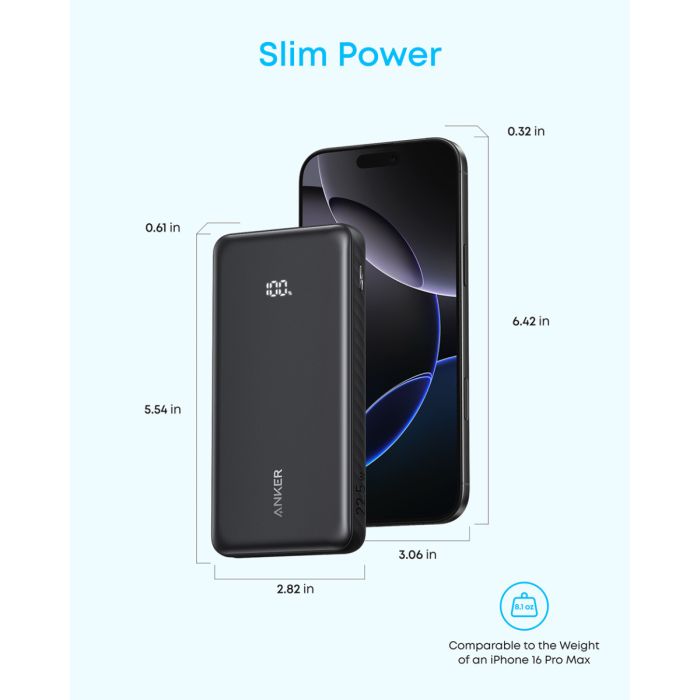 Anker Zolo Powerbank 10000 mAh, 22,5W z vgrajenim USB-C kablom, bel