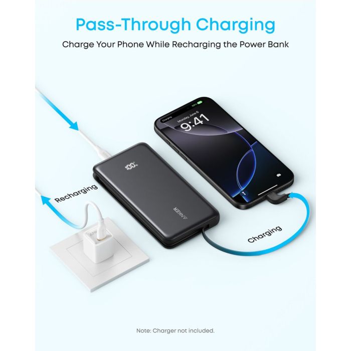 Anker Zolo Powerbank 10000 mAh, 22,5W z vgrajenim USB-C kablom, črn
