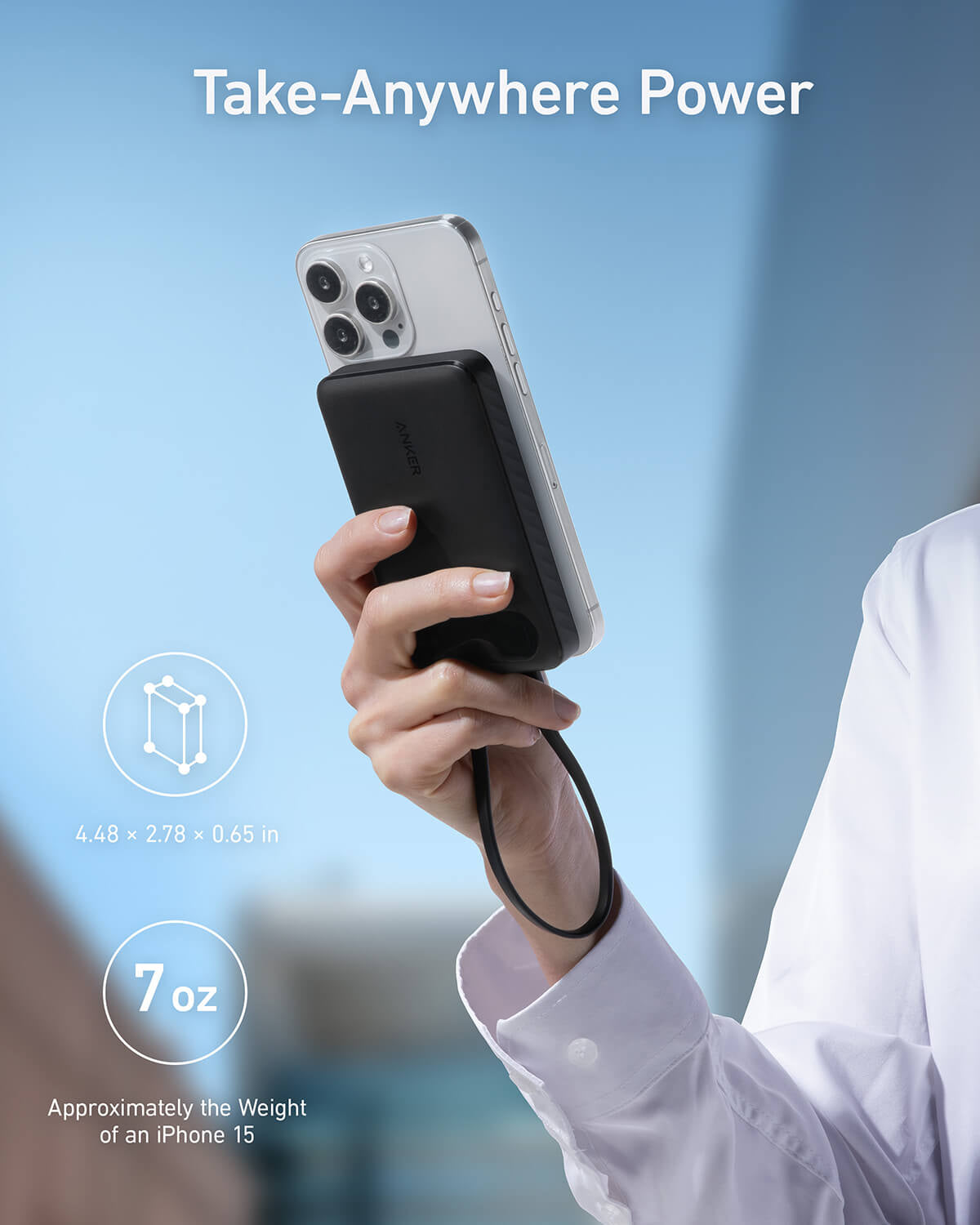 Anker Powerbank 10000 mAh, 22,5W s priloženim USB-C kablom, črn