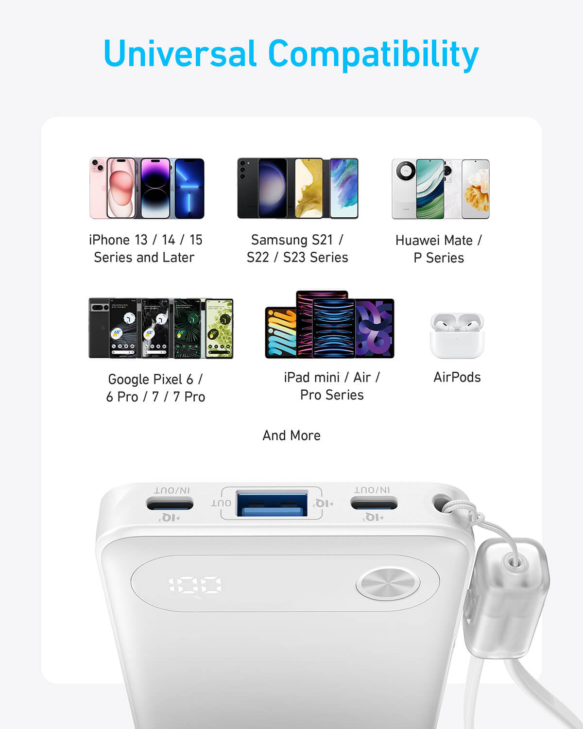 Anker Powerbank 10000 mAh, 22,5W s priloženim USB-C kablom, črn