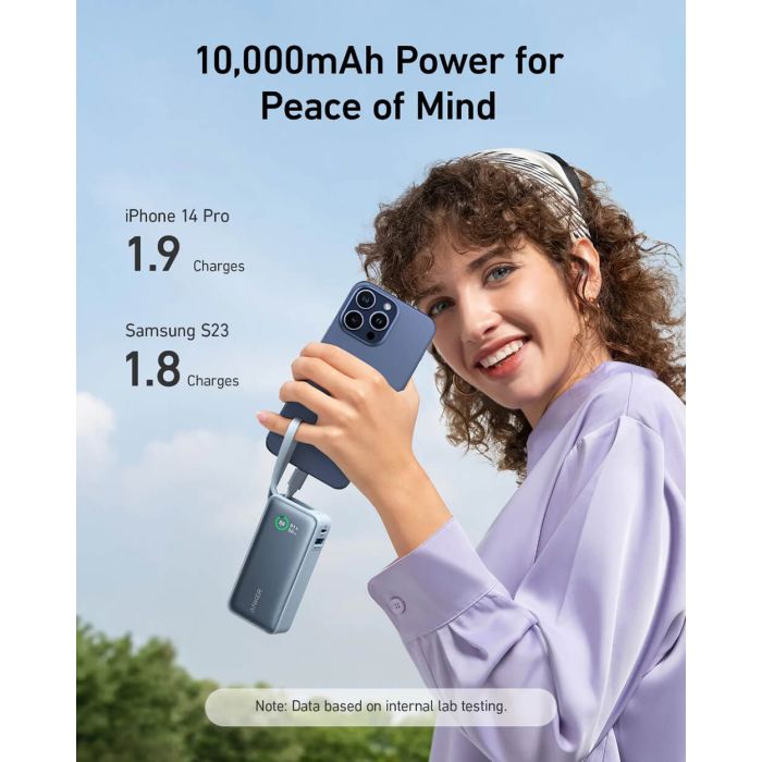 Anker 545 Nano powerbank 10K z vgrajenim kablom USB-C, črn