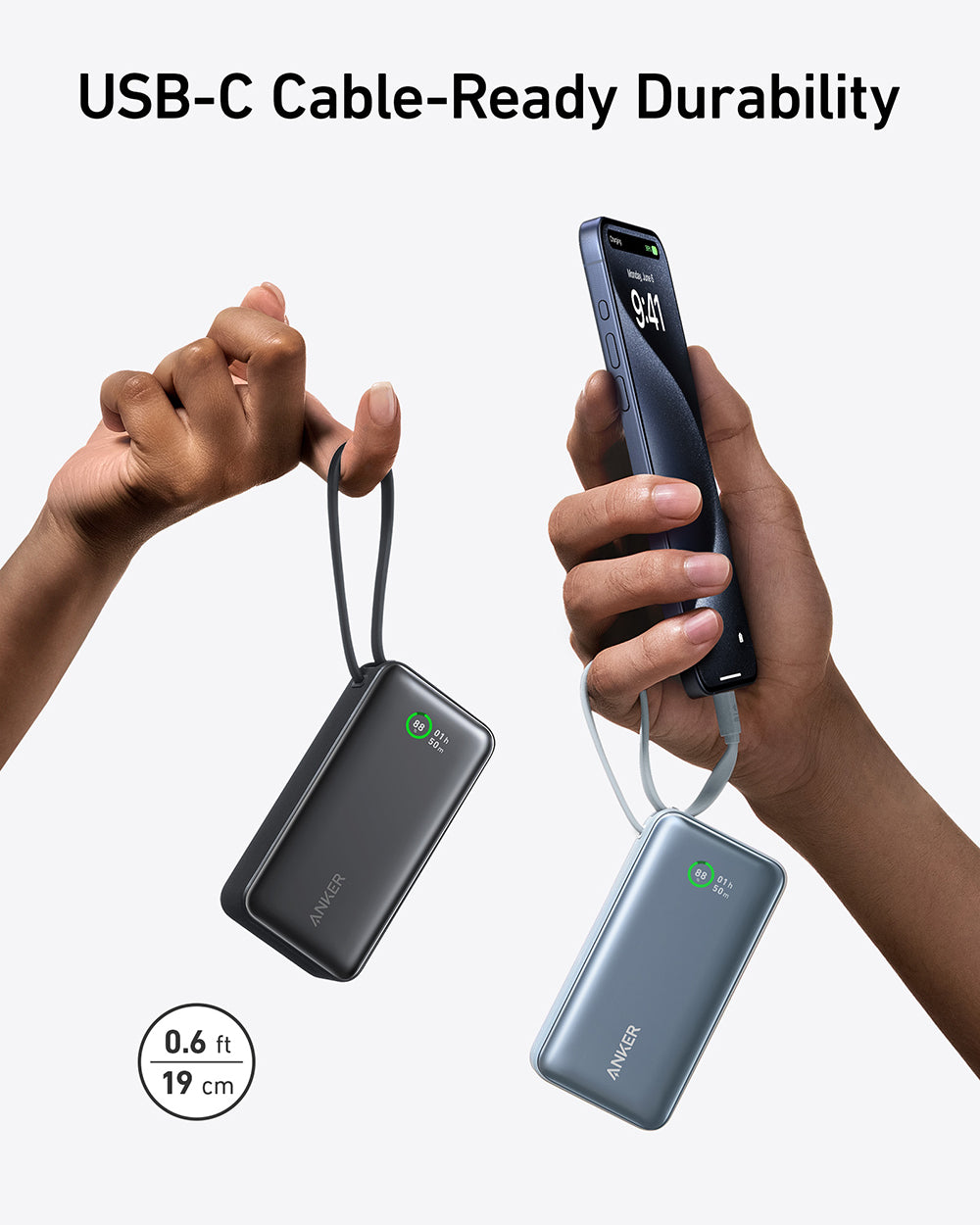 Anker 545 Nano powerbank 10K z vgrajenim kablom USB-C, zelen
