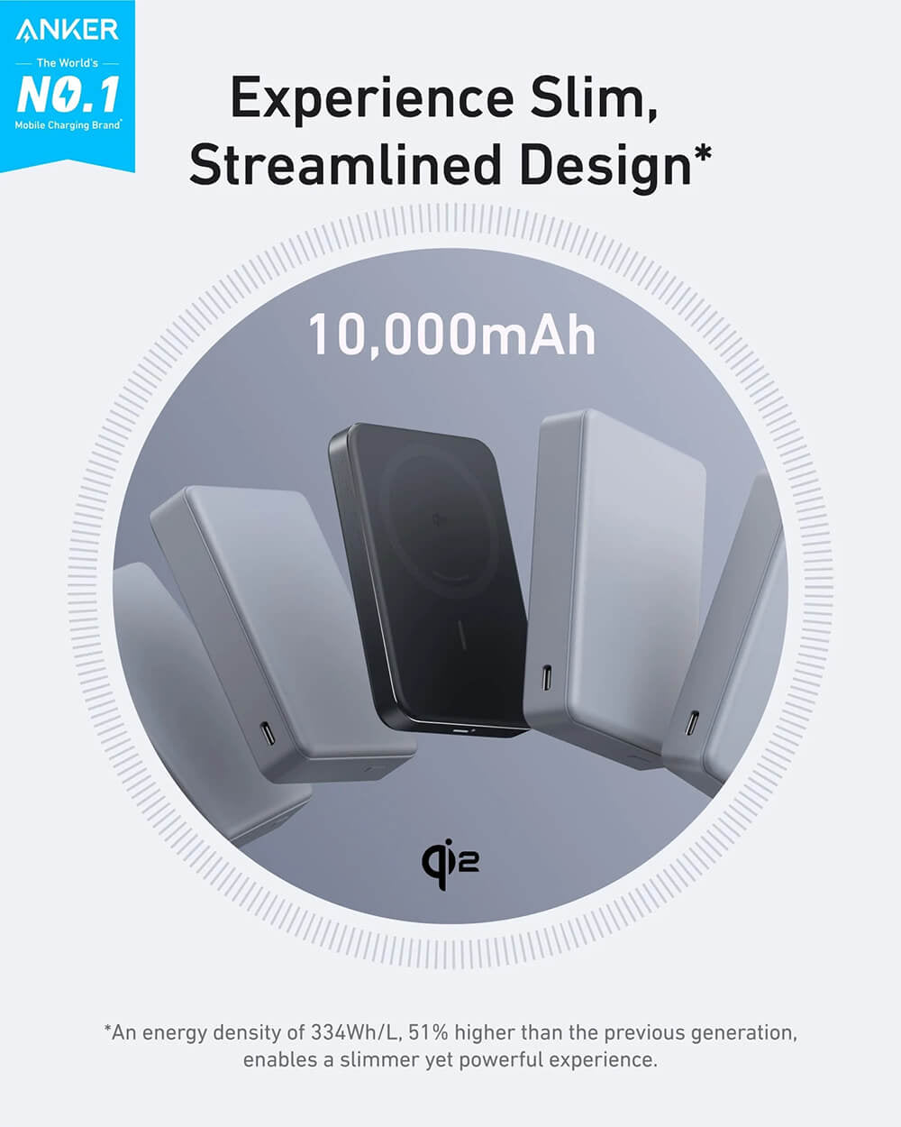 Anker MagGo 10K Slim brezžični powerbank, črn