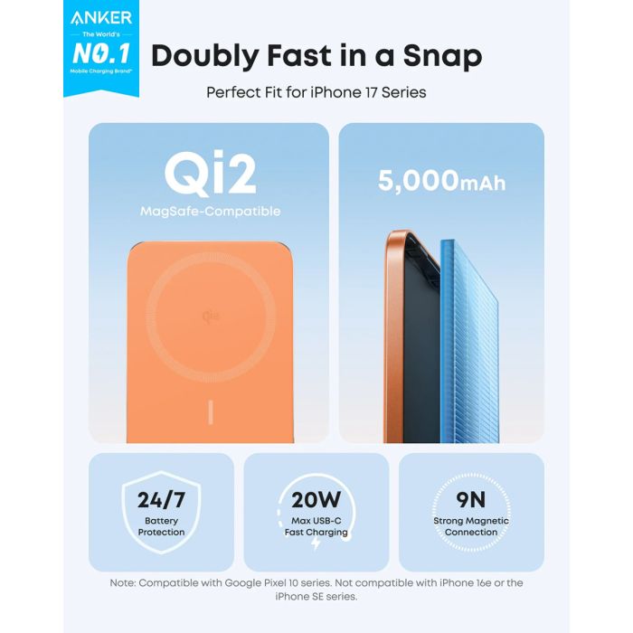 Anker Nano Power Bank 5000 mAh Slim, oranžen