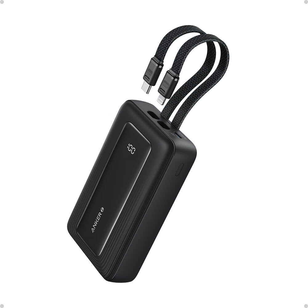 Anker Zolo Powerbank 10000 mAh, 30W z vgrajenima kabloma USB-C + Lightning, črn