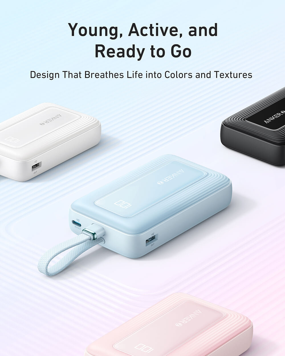 Anker Zolo Powerbank 10000 mAh, 30W z vgrajenim kablom USB-C, črn