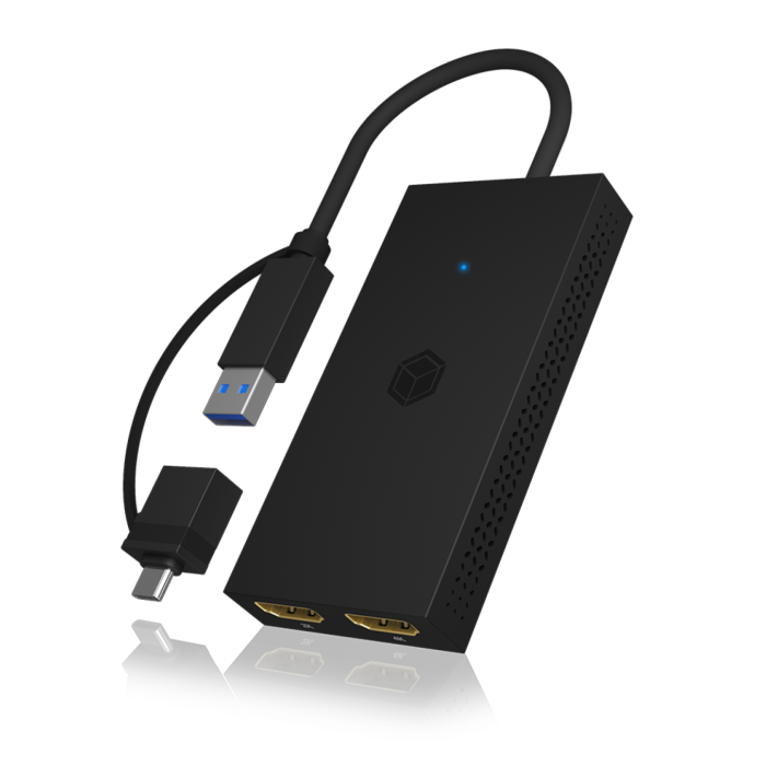 Icybox IB-SPL1029AC USB-C/A na dvojni HDMI razdelilnik (2k@60Hz/4k@30Hz)