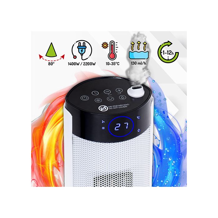 Adler keramični LCD kalorifer 2200W z vlažilcem, stolp, bel AD7730