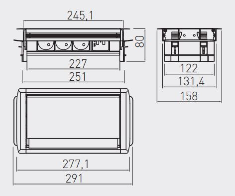 GTV vgradna vtičnica za pisarne 3x 230V + 2x USB