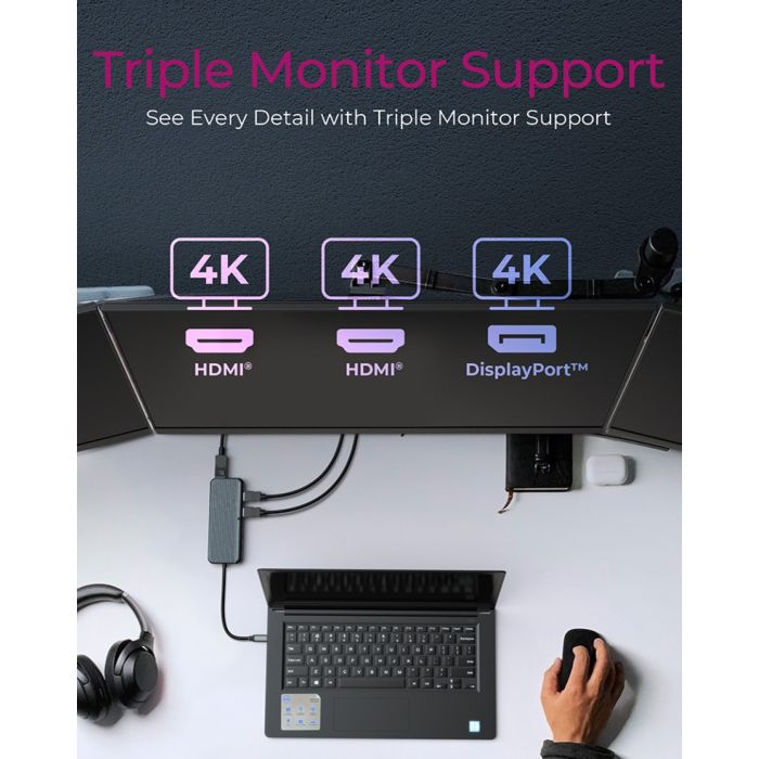 Icybox IB-DK4060-CPD priključna postaja s trojnim video izhodom