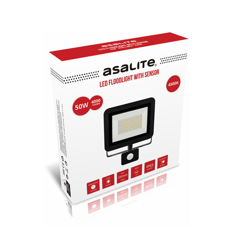 ASALITE LED reflektor 50W 4500K, 4000Lm + senzor