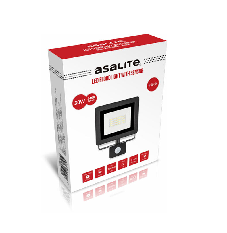 ASALITE LED reflektor 30W 6500K, 2400Lm + senzor