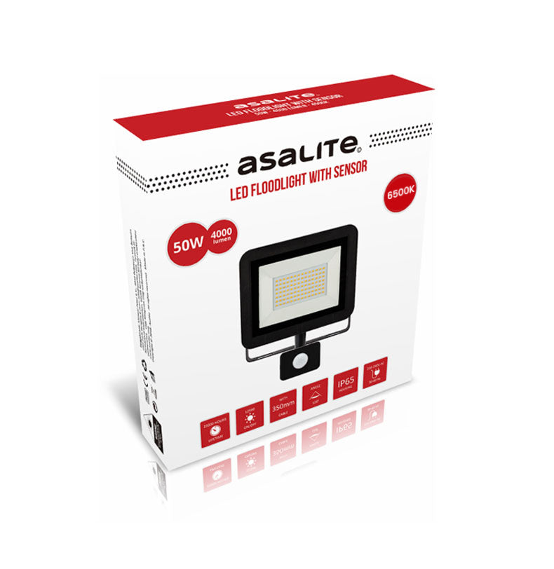 ASALITE LED reflektor 50W 6500K, 4000Lm + senzor