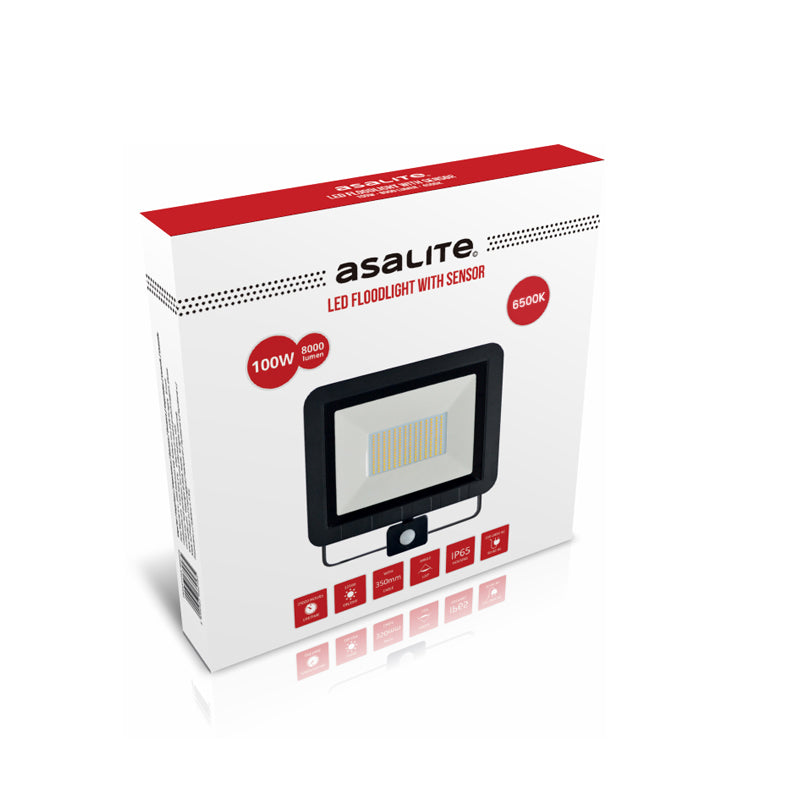 ASALITE LED reflektor 100W 6500K, 8000Lm + senzor