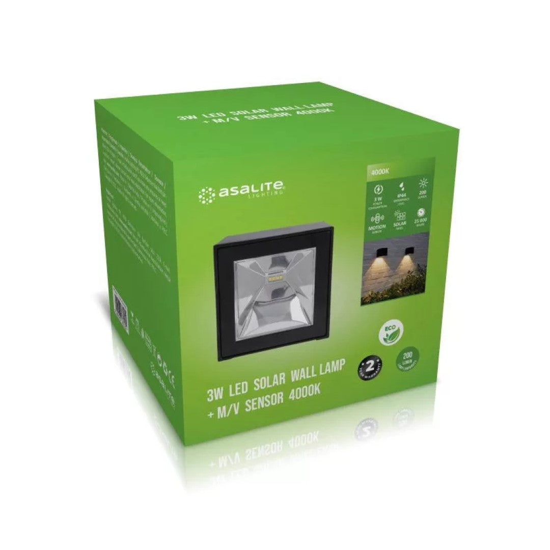 Asalite LED solarna stenska svetilka IP44 3W 4000K (200 lumnov) + mikrovalovni senzor