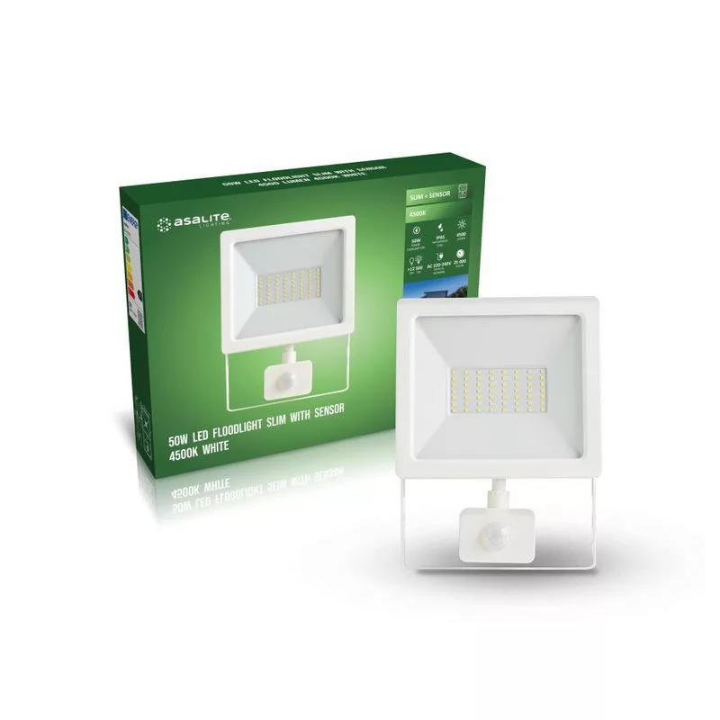 Asalite LED bel reflektor Slim 50W 4500K (4500 lumnov) + senzor