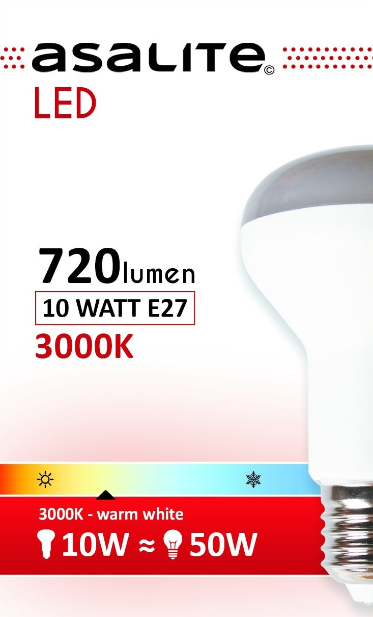 ASALITE LED sijalka E27 R63 10W 3000K 720lm
