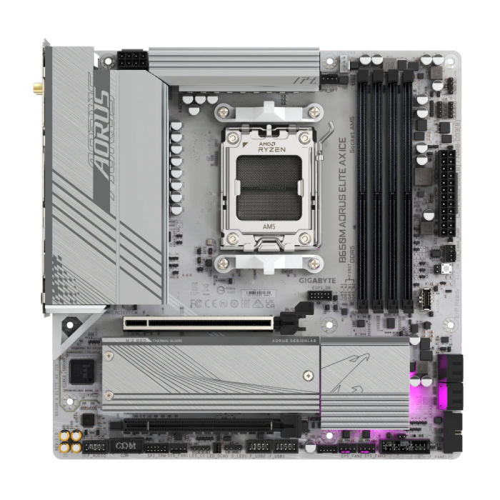 GIGABYTE B650M AORUS ELITE AX ICE, DDR5, SATA3, USB3.2Gen2x2, DP, 2.5GbE, WiFi 6E, AM5 mATX