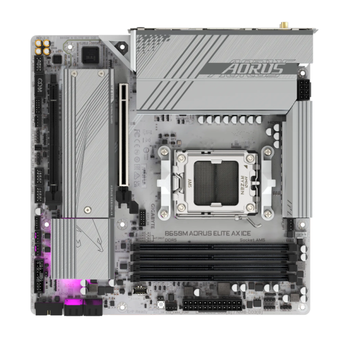 GIGABYTE B650M AORUS ELITE AX ICE, DDR5, SATA3, USB3.2Gen2x2, DP, 2.5GbE, WiFi 6E, AM5 mATX