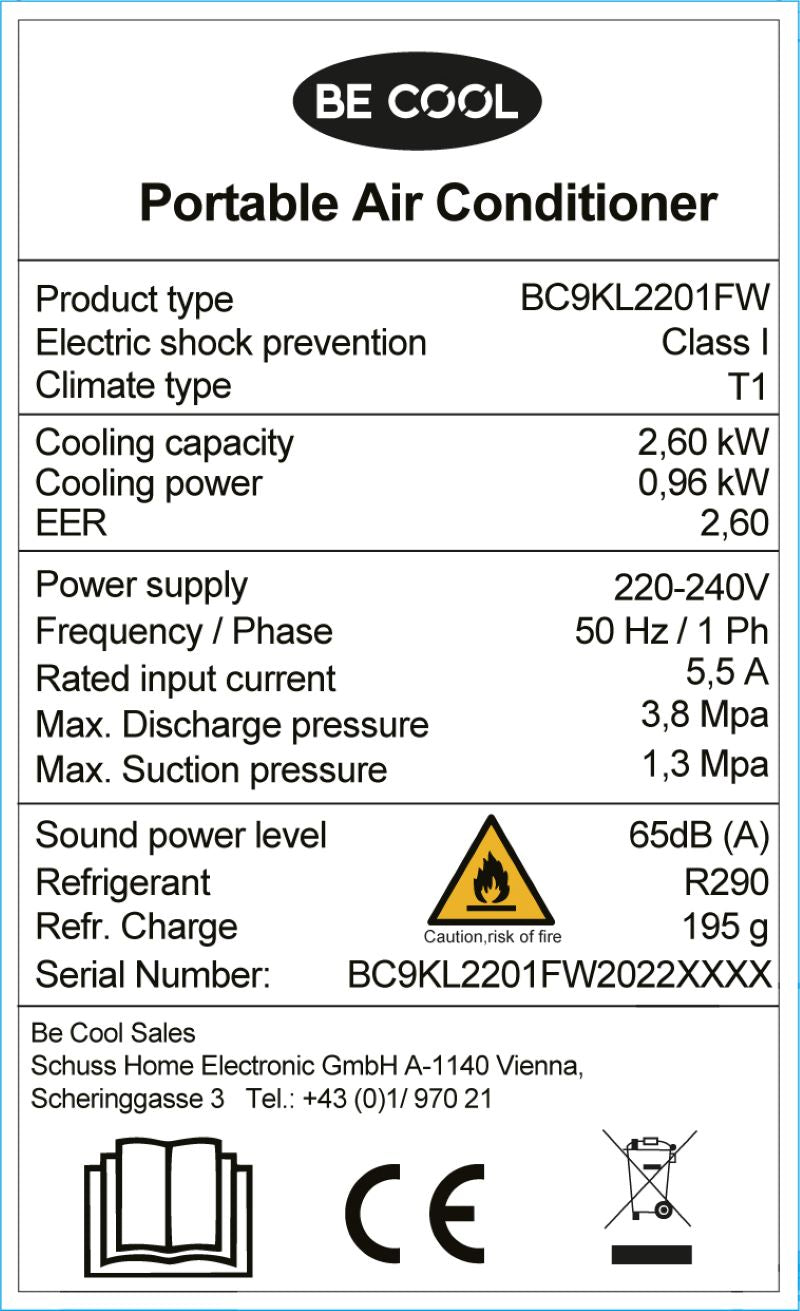 Be Cool Klimatska naprava 9.000 BTU z WiFi