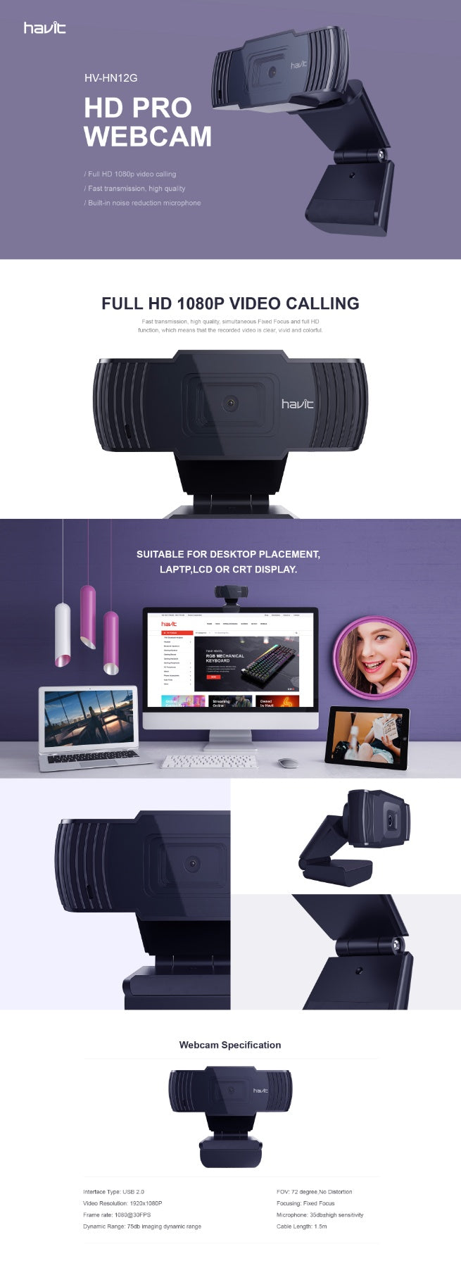 HAVIT spletna kamera Full HD Pro 1080p HV-HN12G