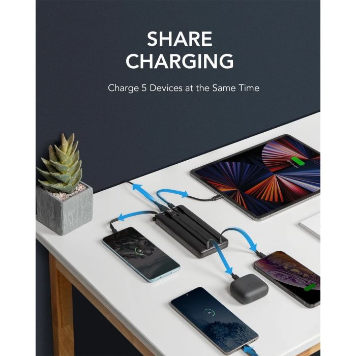 VEGER prenosna baterija z vgrajenimi kabli C20 20000 mAh, črna