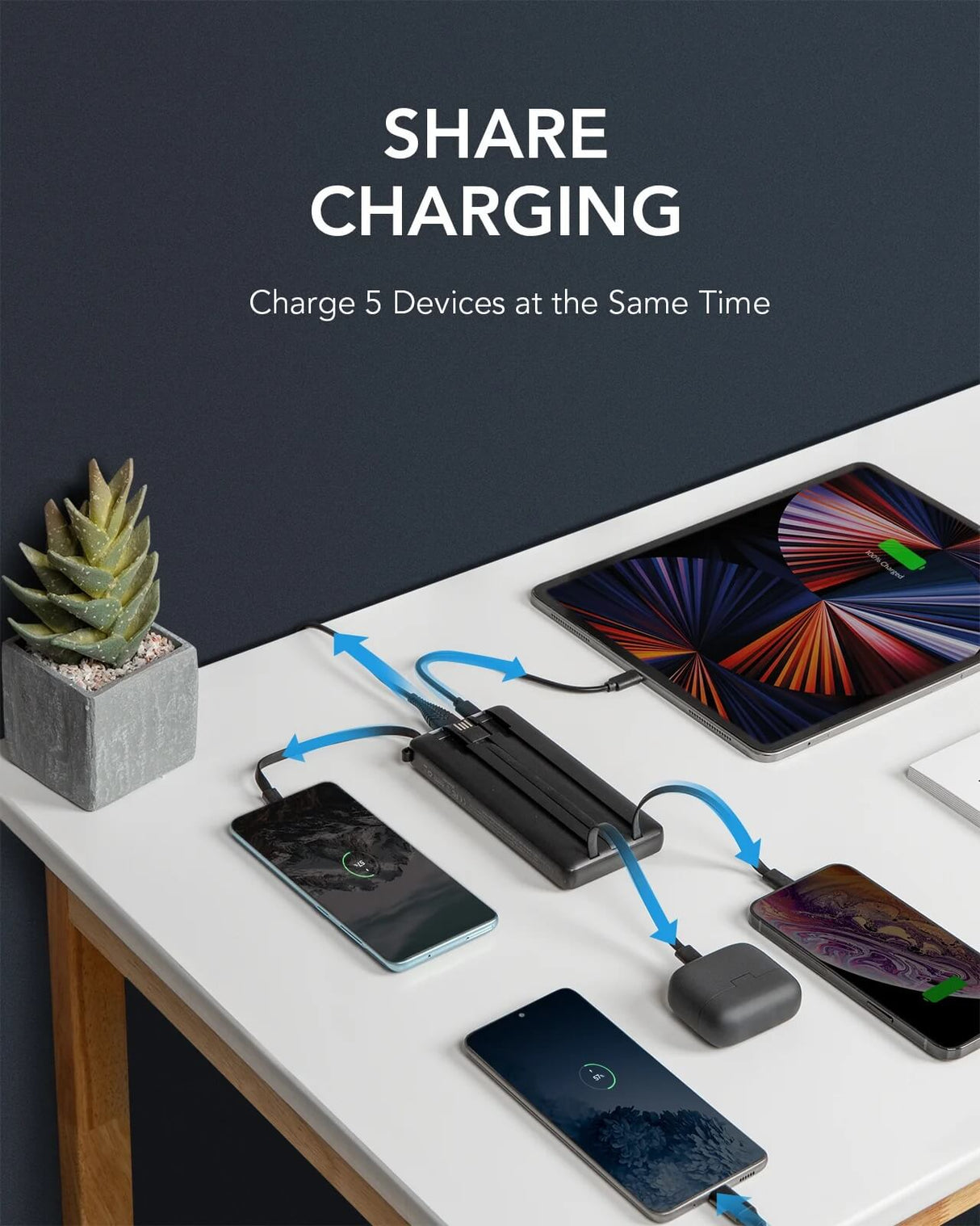 VEGER prenosna baterija z vgrajenimi kabli C20 20000 mAh, črna