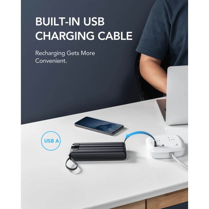 VEGER prenosna baterija z vgrajenimi kabli C20 20000 mAh, črna