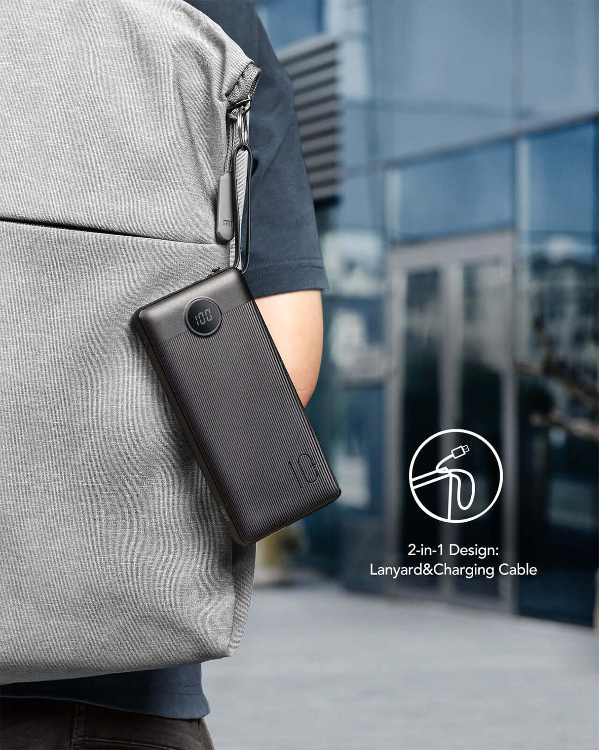 VEGER prenosna baterija z vgrajenimi kabli C20 20000 mAh, črna