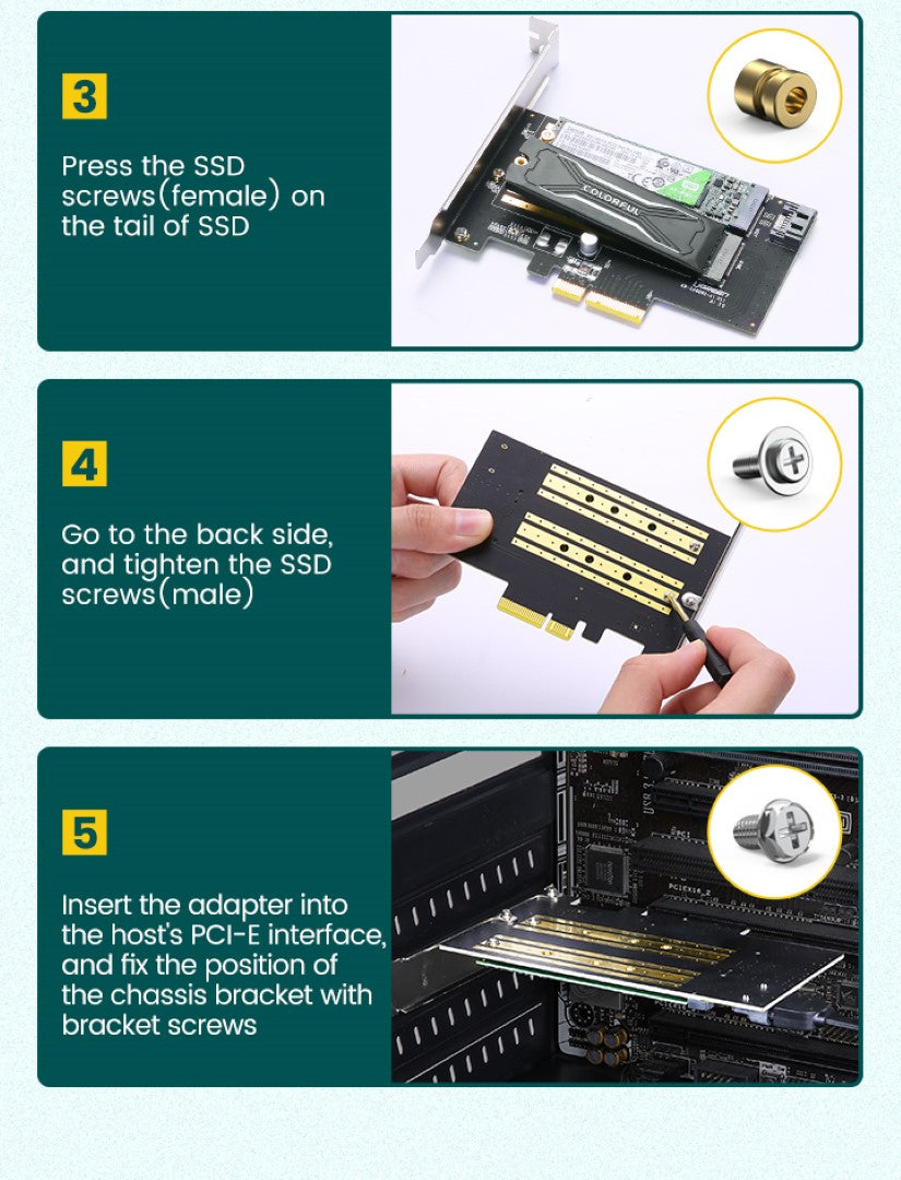 Ugreen 70504 M2 / M.2 NVME na PCI-E 3.0 razširitvena kartica z M.2 SATA podporo