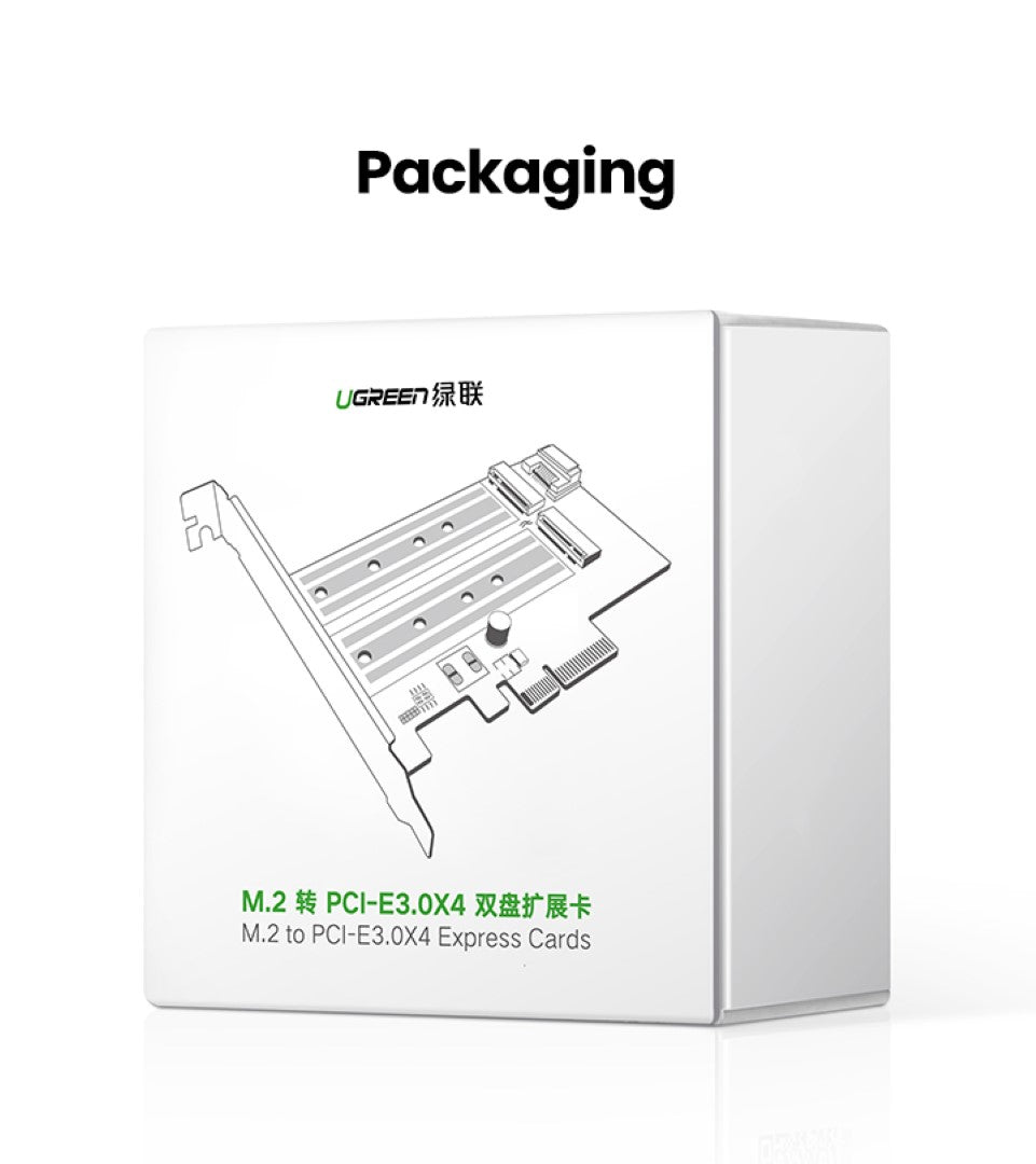 Ugreen 70504 M2 / M.2 NVME na PCI-E 3.0 razširitvena kartica z M.2 SATA podporo