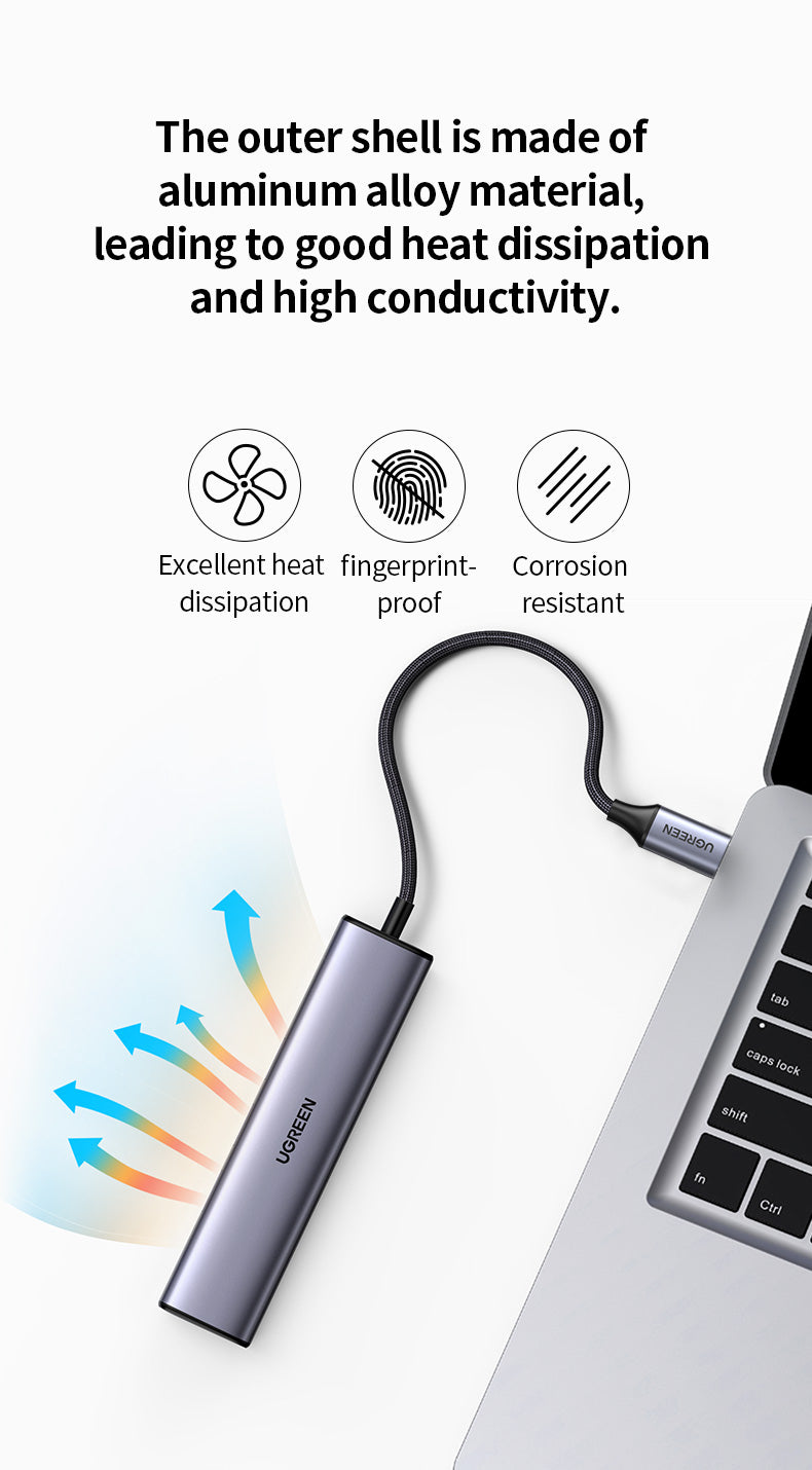 Ugreen USB-C hub, USB3.0 3x+RJ45+USB-C