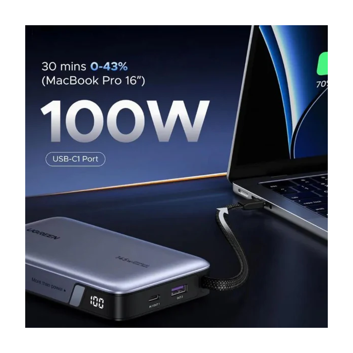 Ugreen 145W 20000mAh prenosna baterija z vgrajenim kablom