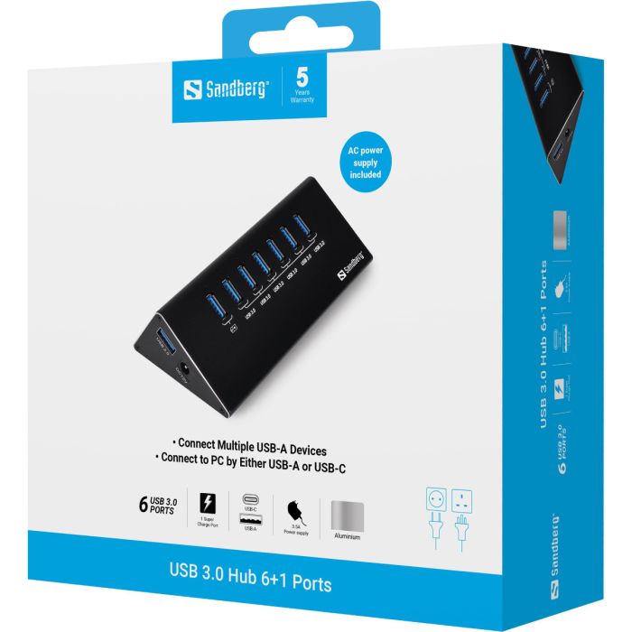 Sandberg USB 3.0 Hub 6+1 ports vozlišče