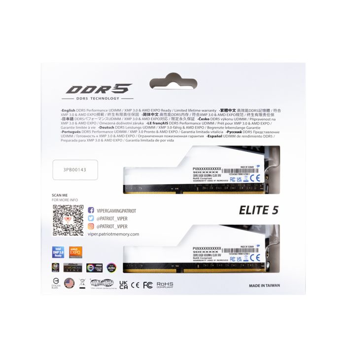 Patriot Viper Elite 5 RGB Kit 64GB (2x32GB) DDR5-6200 DIMM PC5-49600 CL42, 1.35V