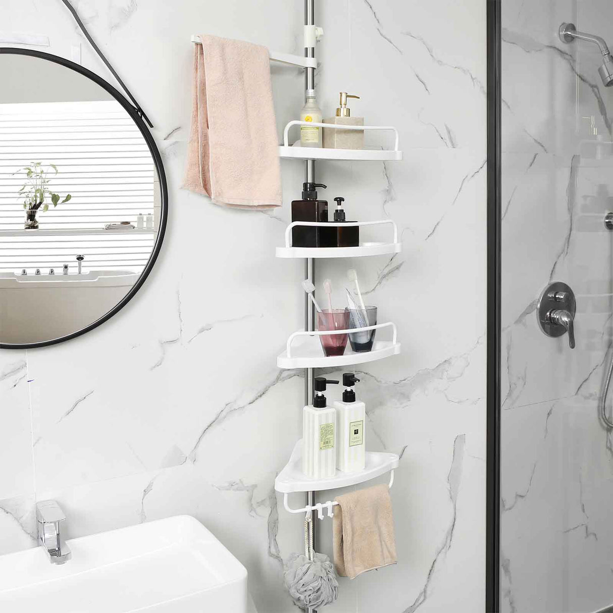 SONGMICS Kotno stojalo s policami za kopalnice belo srebrne barve 95-300 cm, BCB02SW