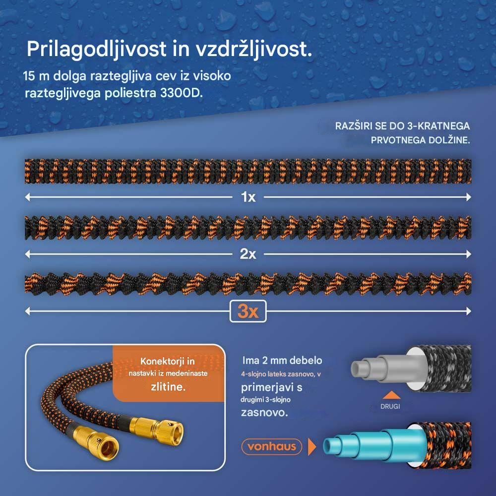 VonHaus raztegljiva vrtna cev – 15 m