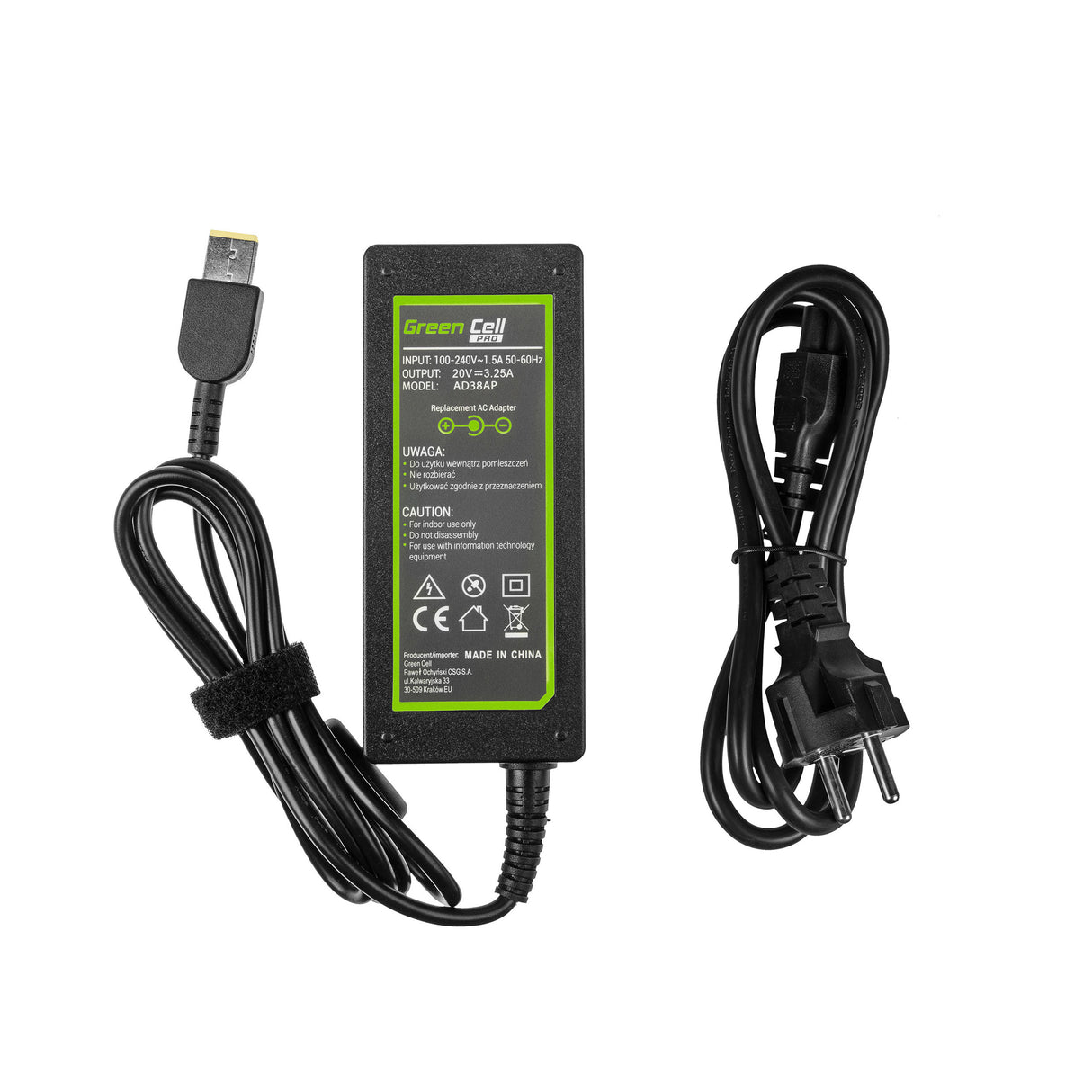 Green Cell PRO polnilec / AC Adapter 20V 3.25A 65W za Lenovo B50-80 G50 G50-30 V130-15IKB V310-15IKB IdeaPad S500 ThinkPad S540