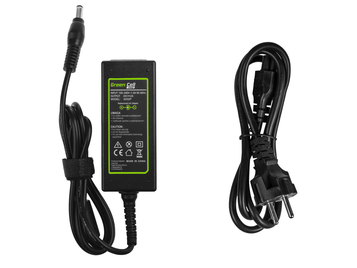 Green Cell PRO polnilec / AC Adapter 20V 2A 40W za Lenovo IdeaPad S10 S10-2 S10-3 S10-3s S100 S110 S400 S405 U260 U310 Z500