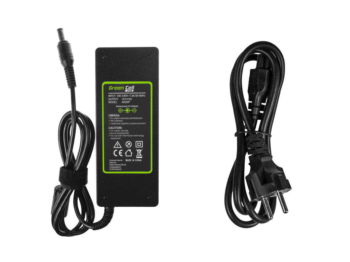 Green Cell PRO polnilec / AC Adapter 15V 5A 75W za Toshiba Tecra A10 A11 M11 Satellite A100 P100 Pro S500