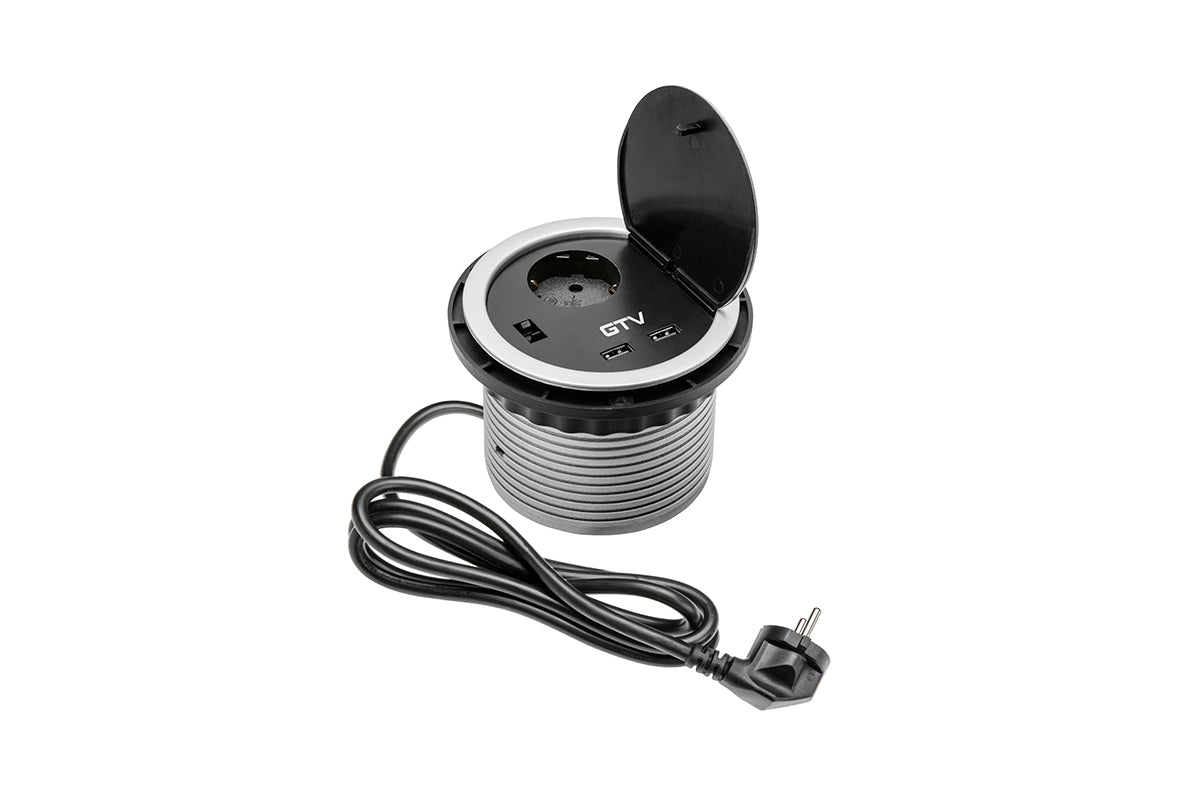 GTV vgradna vtičnica CHARGER 1x220V + 2xUSB Ø100mm