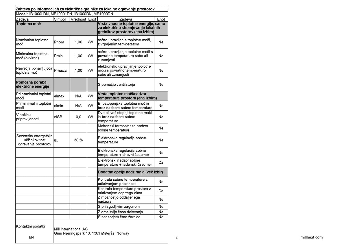 Mill panelni grelnik 1000W, bel, steklo (MB1000L DN)