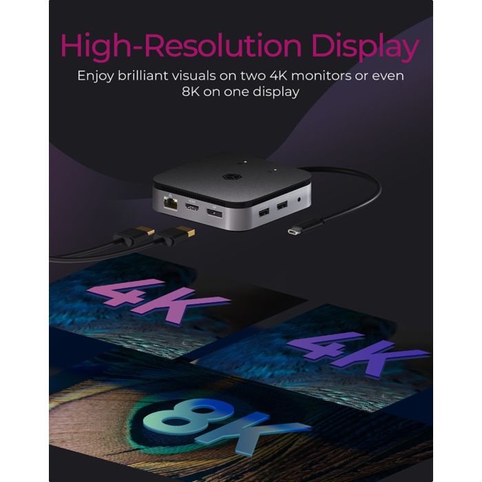 Icybox IB-DK408-C41 priključna postaja USB4 z dvojnim video izhodom 7v1, 60W PowerDelivery napajanje