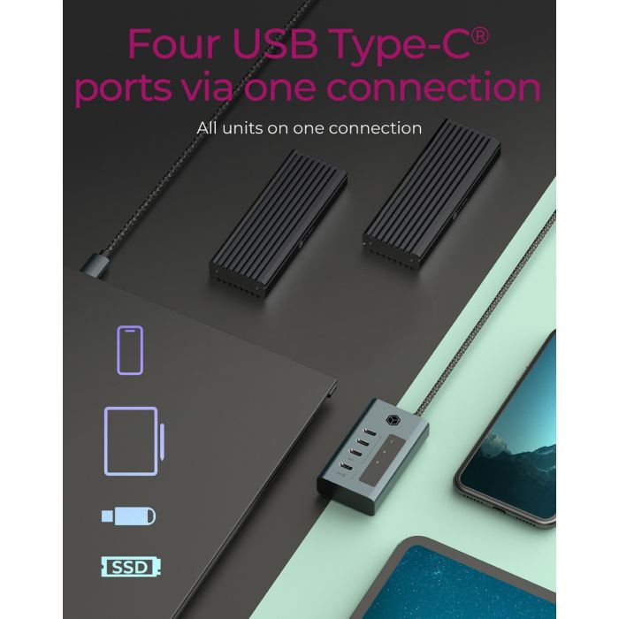 Icybox IB-HUB1454-C31 4-portno hub z vmesnikom USB 3.2 Gen 2 Type-C