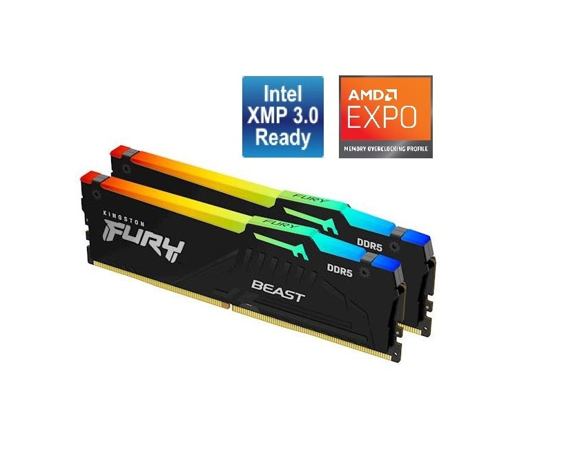 Kingston Fury Beast RGB 32GB Kit (2x16GB) DDR5-5600 DIMM PC5-38400 CL36, 1.25V
