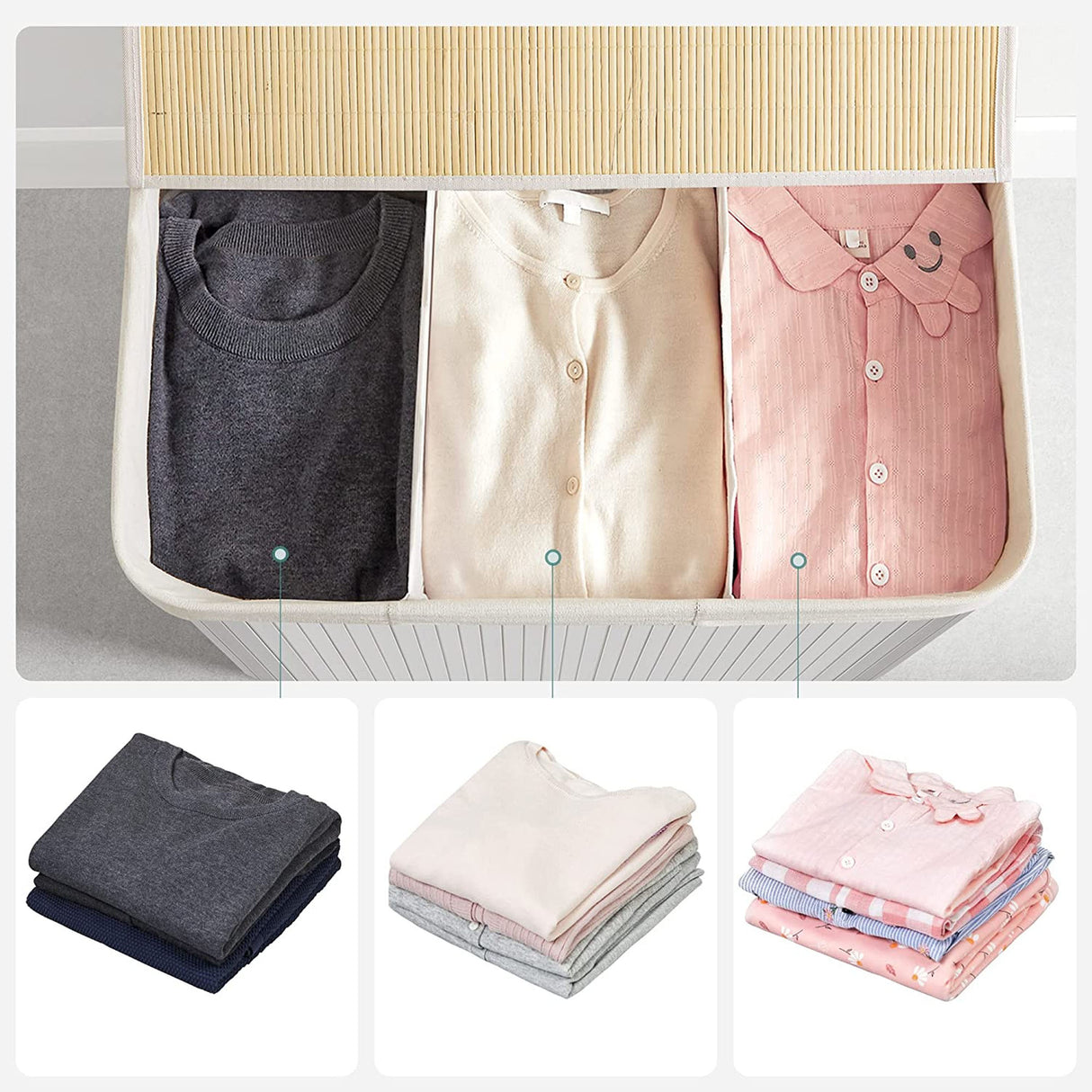 SONGMICS Košara za perilo White 3 x 50L bela, LCB091W01