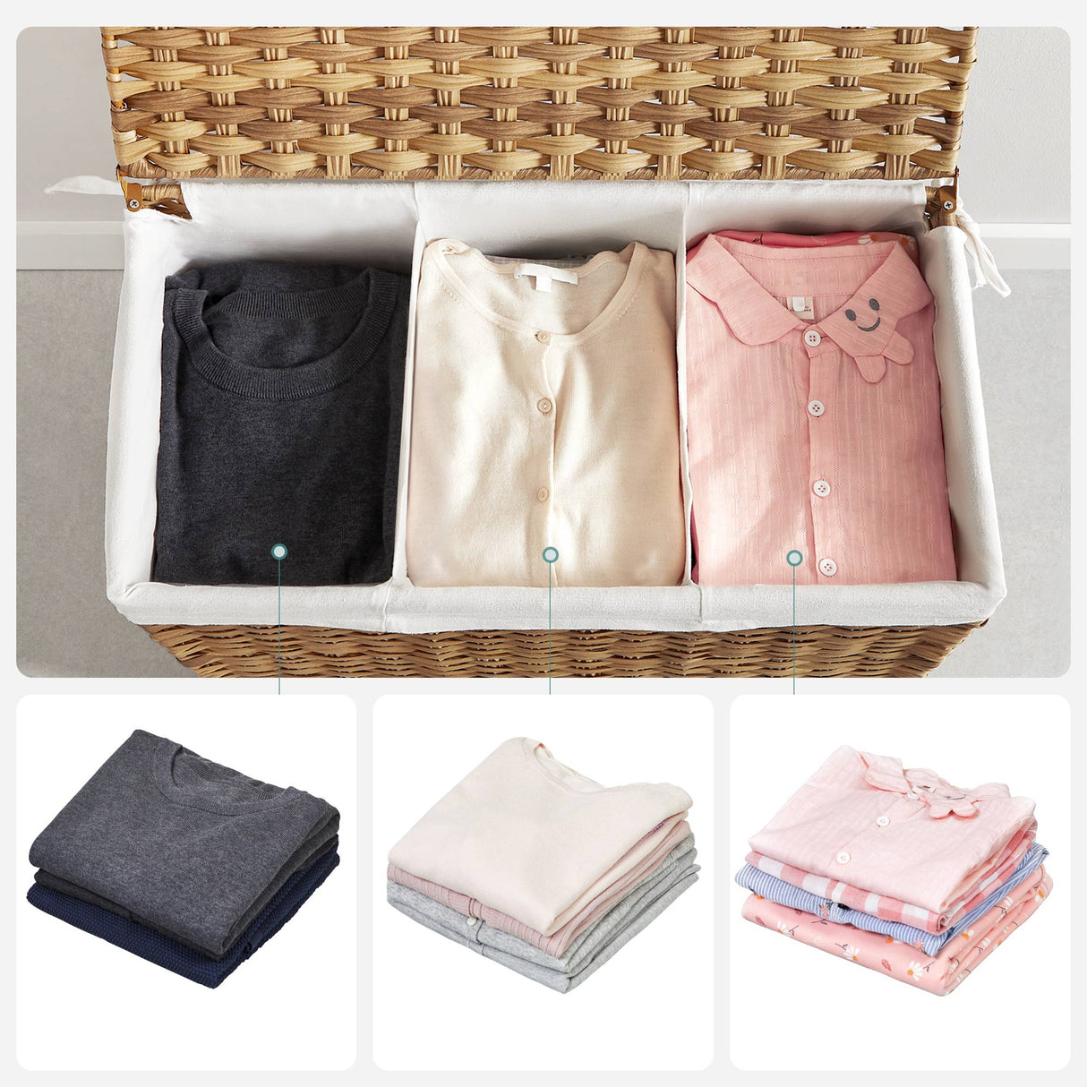 SONGMICS Košara za perilo Bamboo 66 x 33 x 60 cm NARAVNA, LCB363N01