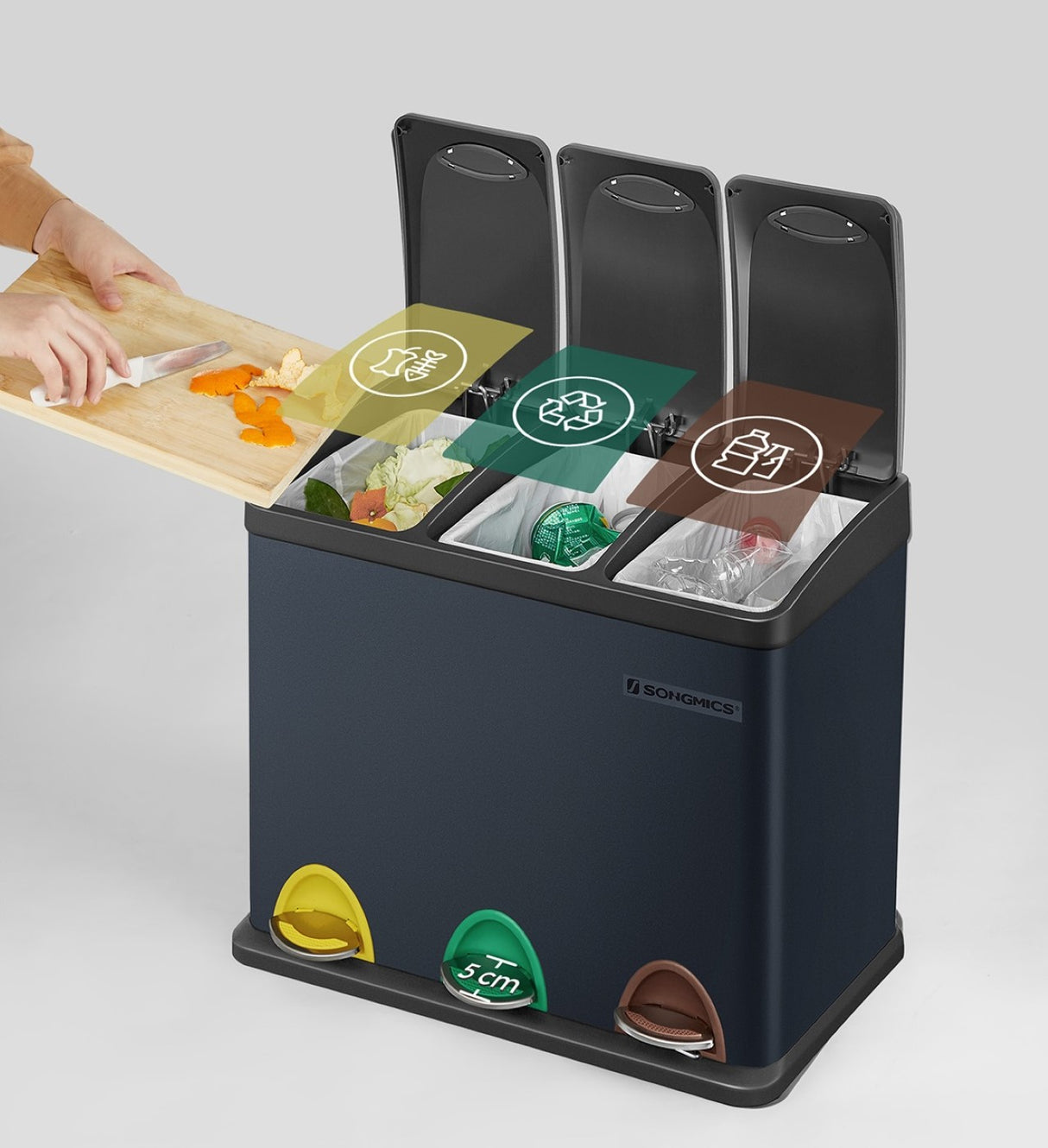 SONGMICS koš za recikliranje, 3-v-1 koš s pedalom